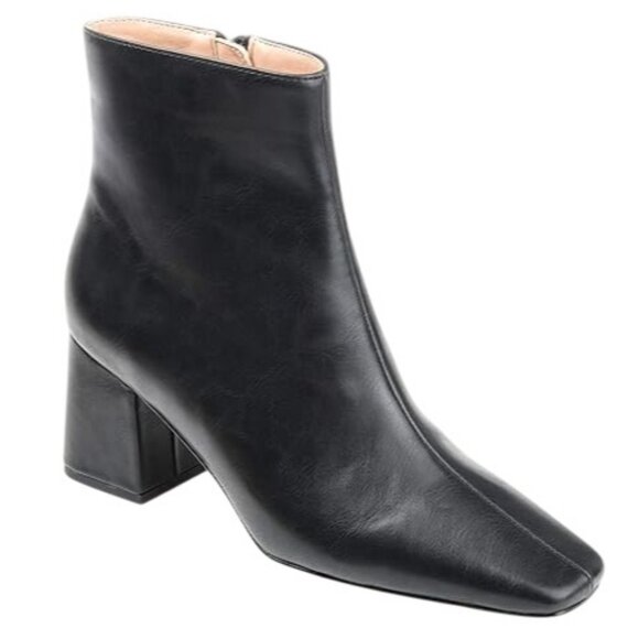 Journee Collection Womens Black Comfort Square Toe Block Heel Zip-up Booties - Picture 1 of 4